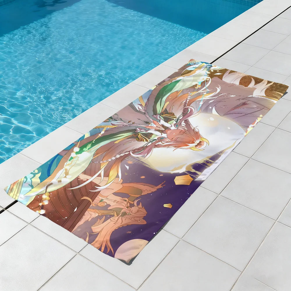 Genshin Impact Zibai Quick-Dry Beach Towel | Soft Microfiber