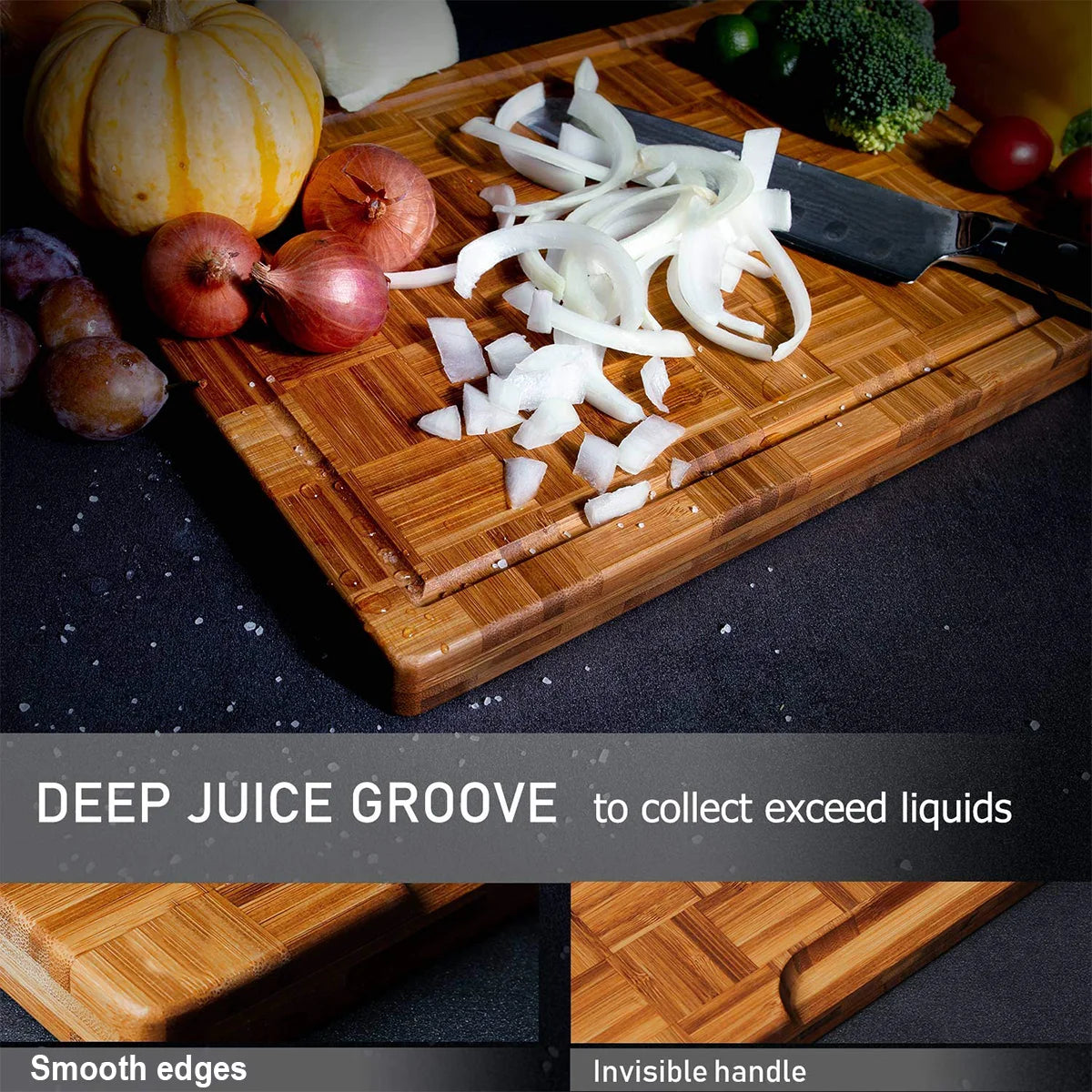 Premium Bamboo Cutting Board for Kitchen, Rectangle and Oval Design, Thick and Durable Chopping Surface for Vegetables, Meats Peaceful Pleasures Health and Wellness