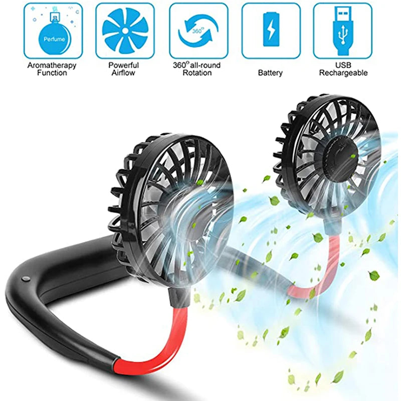 2026 Best Selling Hands-Free 3-Speed Rechargeable Lazy Hanging Neck USB Battery-Powered Cooling Fan for Household Car Peaceful Pleasures Health and Wellness
