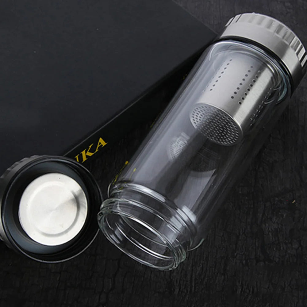 320/420ml Double Wall Glass Tea Water Bottle Have Filter Tumbler Tea-Strainer Water Bottle For Outdoor Office Tea Brewing Peaceful Pleasures Health and Wellness