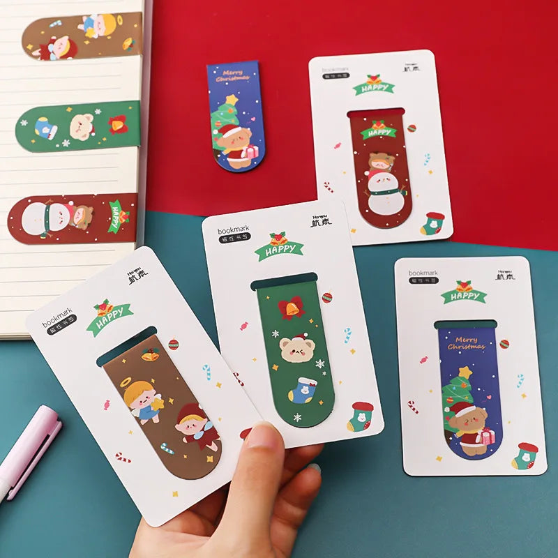 Bview Art 4-Pack Cartoon Christmas Magnetic Bookmarks Double-sided