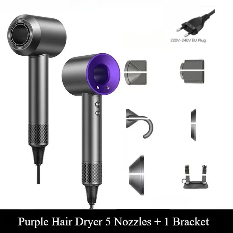 2026 Home Travel Professional Leafless Wall-mounted Hair Dryer Negative Ion with Air Collecting Scattering Nozzle Salon Tool Peaceful Pleasures Health and Wellness purple 5 nozzles EU