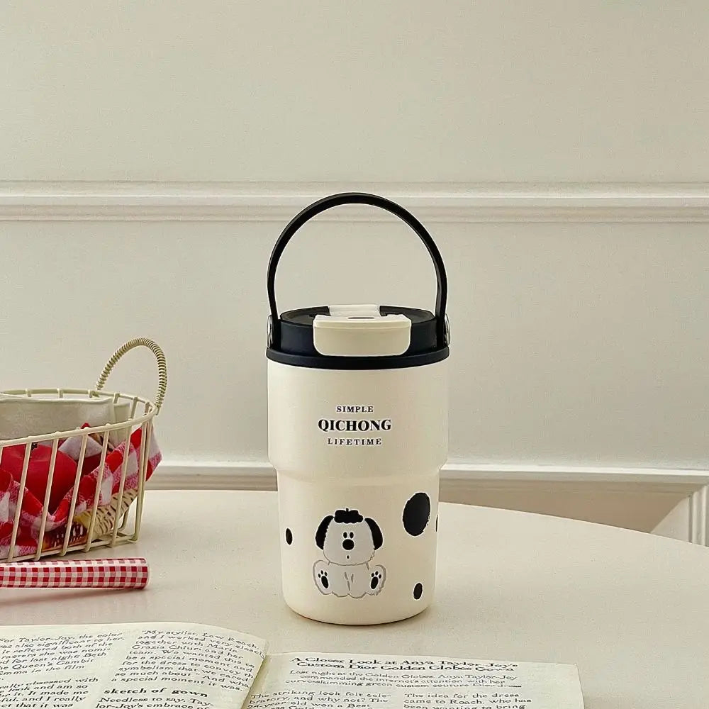 New Ceramic Liner Insulated Cup 450ML Handle Vacuum Mug Double drinking straw Water Bottle Gifts Peaceful Pleasures Health and Wellness