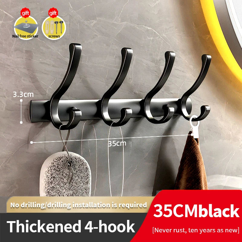 YUNJIEYA 6-Hook Aluminum Wall Rack | Bathroom & Kitchen Hooks