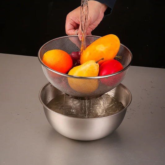 1300ml Stainless Steel Colander Bowl Set Kitchen Strainer Washer Drainer Basket Vegetable Fruit Rice Draining Tool Fine Peaceful Pleasures Health and Wellness