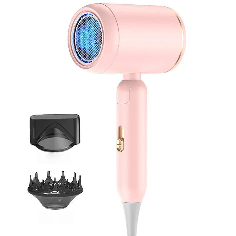 The Latest Foldable Hair Dryer With EU/US/UK Plug, High-Power 19 Second Quick Drying Blue Light Negative Ion Silent Hair Dryer Peaceful Pleasures Health and Wellness H-Pink-2 US