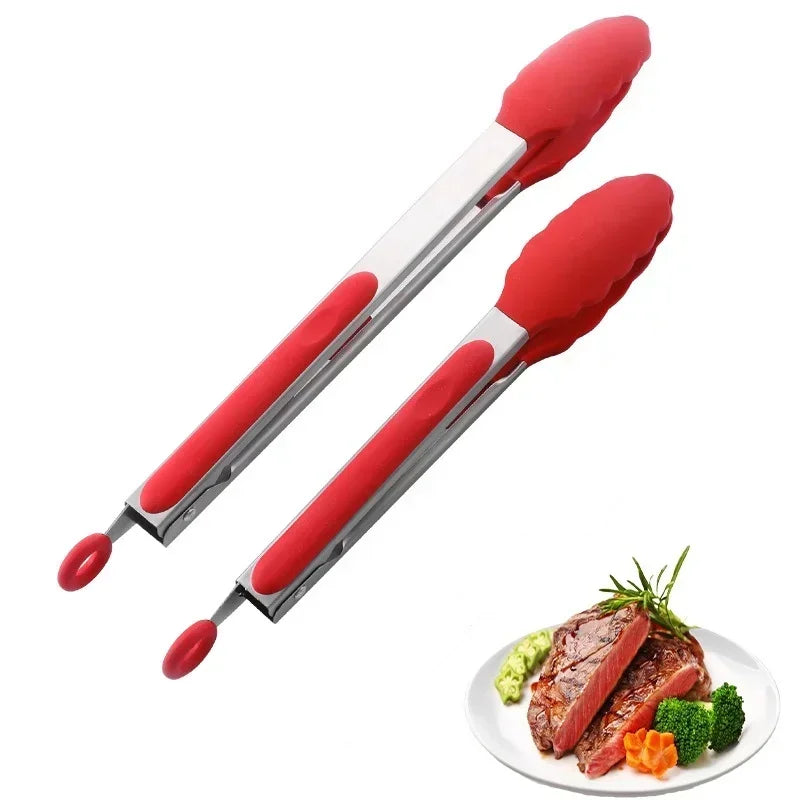 Stainless Steel Kitchen Tongs with Silicone Tips | BBQ & Cooking