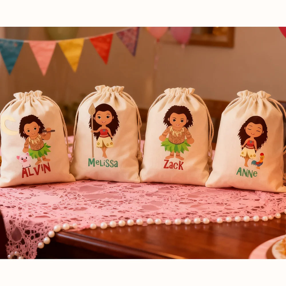 Custom Moana Party Favor Bags 4-Pack | Drawstring Goodie Bags Party Favor Bags Peaceful Pleasures Health and Wellness
