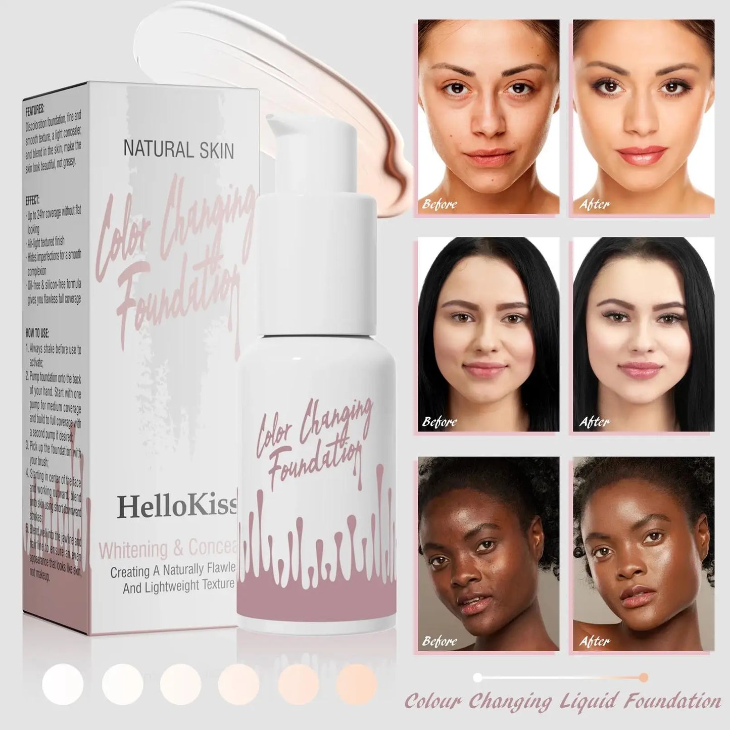 Hello Kiss Color-Changing Liquid Foundation | Oil Control & Coverage