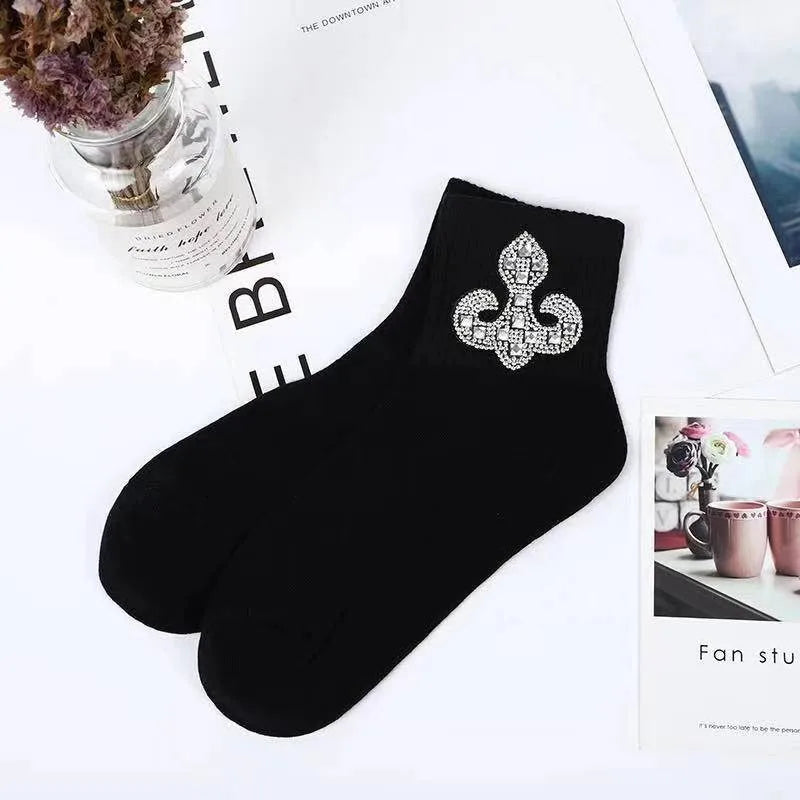 New Rhinestone Decorative Socks, Fashionable Diamond Sparkling Socks, Cute Cartoon Animal Pattern Comfortable Low Cut Socks Peaceful Pleasures Health and Wellness Khaki 36-42