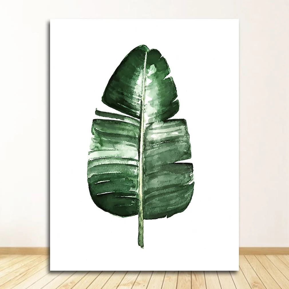 Wall Art Paintings for Living Room Home Decor Scandinavian Style Tropical Plants Poster Green Leaves Decorative Picture Modern Peaceful Pleasures Health and Wellness