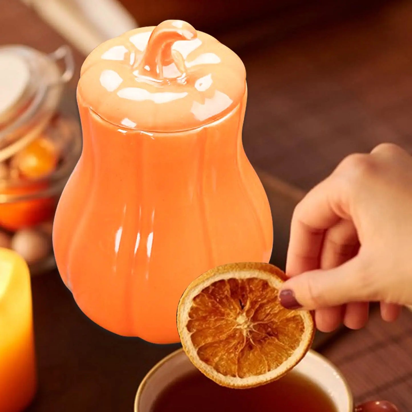 Ceramic Pumpkin Jar With Lid Sealing Storage Canister, Dried Fruits Loose Tea Homeowners Collectors Kitchen Fall supplies Peaceful Pleasures Health and Wellness