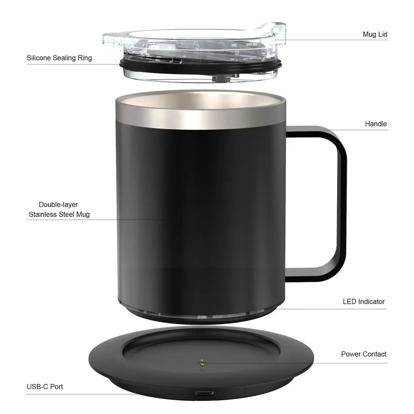 URGGU USB Heated Travel Mug 304 Stainless Steel 350ml 55°C