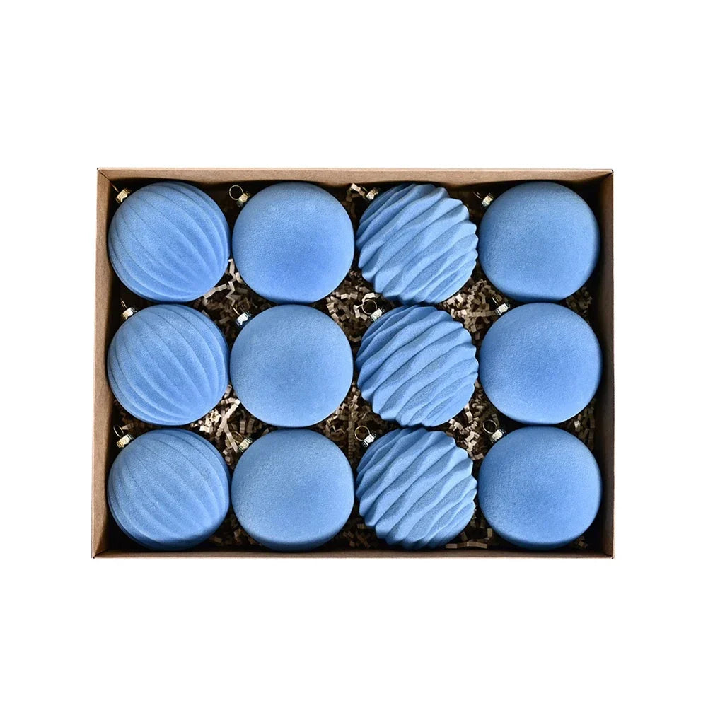 Flocked Velvet Christmas Ball Ornaments | Set of 12 | 3.15"