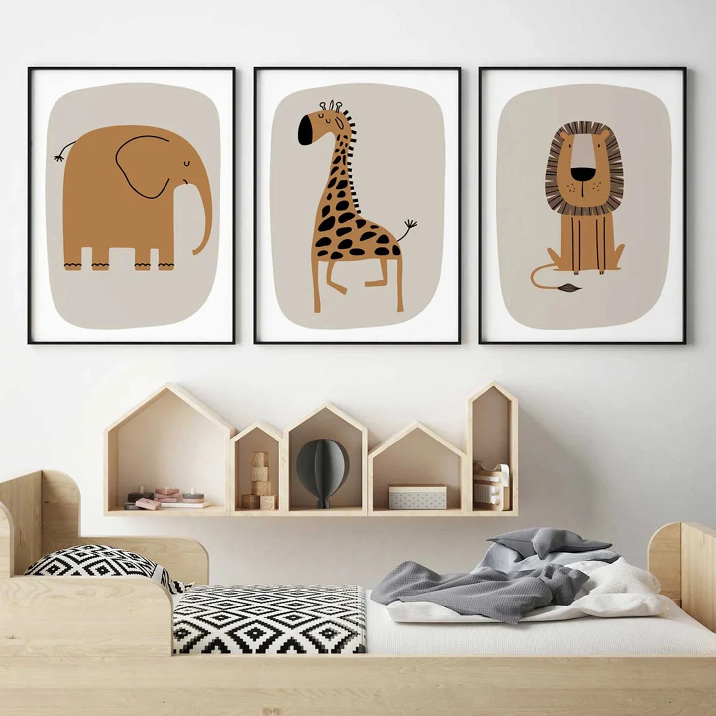 3-Piece Cartoon Animal Canvas Wall Art | Kids Room Decor