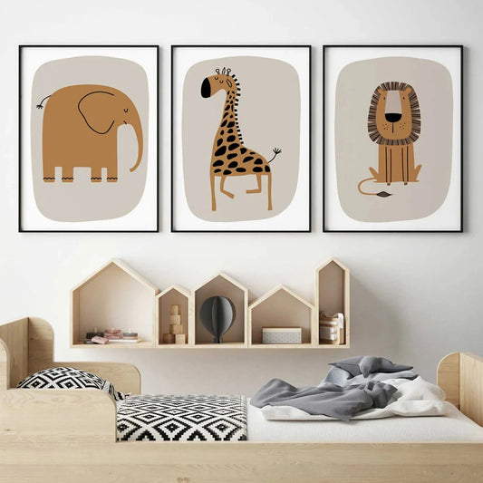 3-Piece Cartoon Animal Canvas Wall Art | Kids Room Decor Canvas Wall Art Peaceful Pleasures Health and Wellness G4451-3pcs 21x30cm Unframed