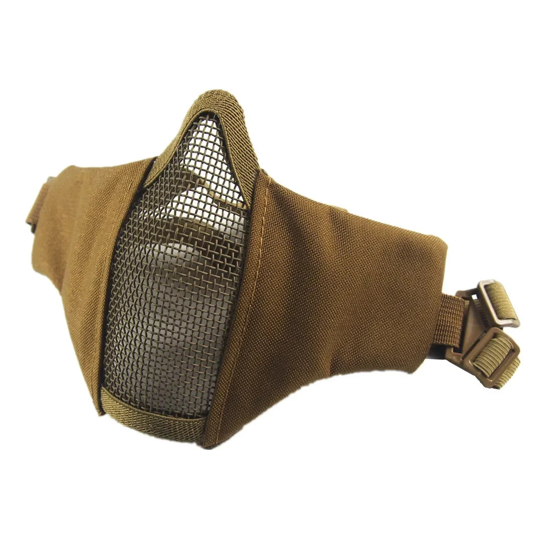 Tactical Half Face Protective Masks Airsoft Mask Foldable Metal Mesh Double Ribbon Adjustable For CS Wargame Hunting Paintball Peaceful Pleasures Health and Wellness Khaki