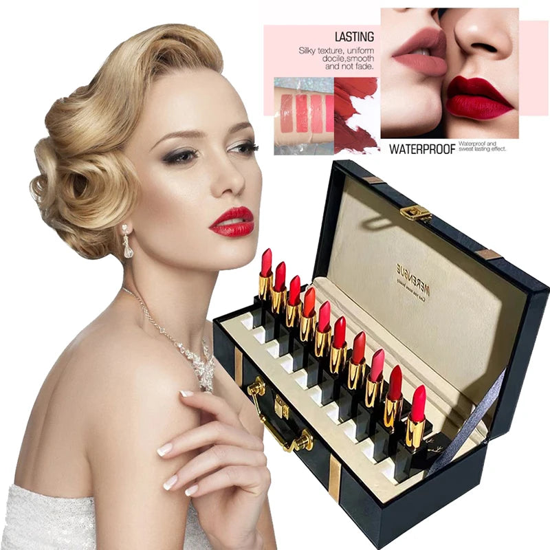 10-Pc Velvet Matte Lipstick Set | Luxury Wooden Gift Box