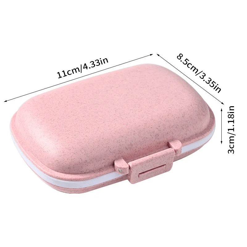 8 Grids Organizer Container For Tablets Travel Pill Box With Seal Ring Small Box For Tablets Wheat Straw Container For Medicines Peaceful Pleasures Health and Wellness PINK