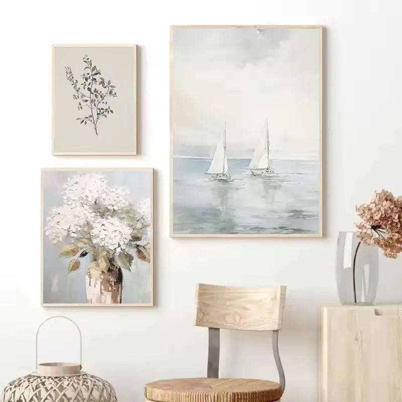 Pastel Coastal Beach Seascape Canvas Wall Art | Sailboat Print Canvas Wall Art Peaceful Pleasures Health and Wellness