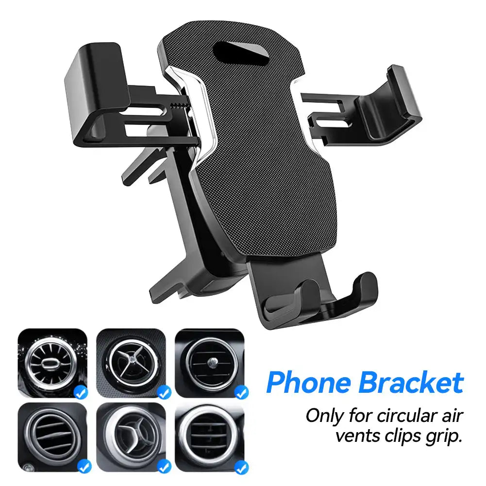 Universal Car Phone Mount – Round Air Vent, One-Hand Gravity Lock