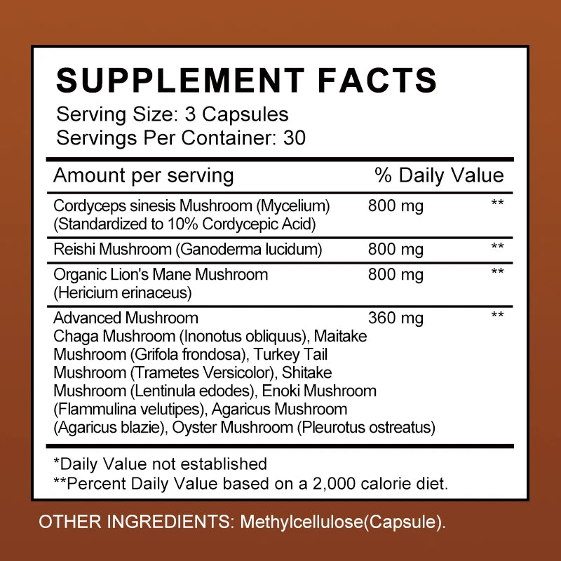 BBEEAAUU Mushroom Complex Capsules – Energy, Focus, Memory & Brain Health Dietary Supplement Peaceful Pleasures Health and Wellness