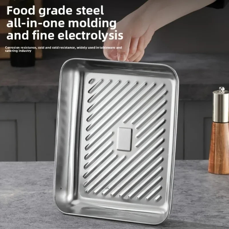 Stainless Steel Covered Dumpling Plate Rice Plates Rectangular Tray Barbecue Plates Vegetable Plates Practical Kitchen Tools New Peaceful Pleasures Health and Wellness