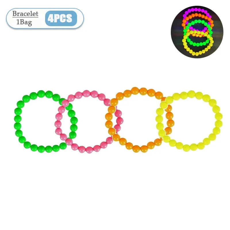 Neon Glow Bead Necklace & Bracelet Set – 4–40 PCS UV Party