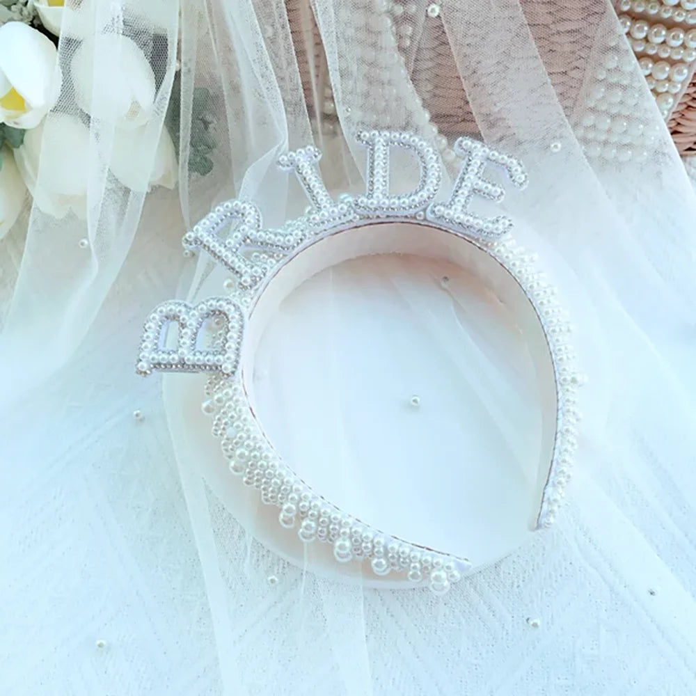 Bride Pearl Headband & Veil Set | Bridal Bachelorette Gift Bridal Hair Accessory Peaceful Pleasures Health and Wellness