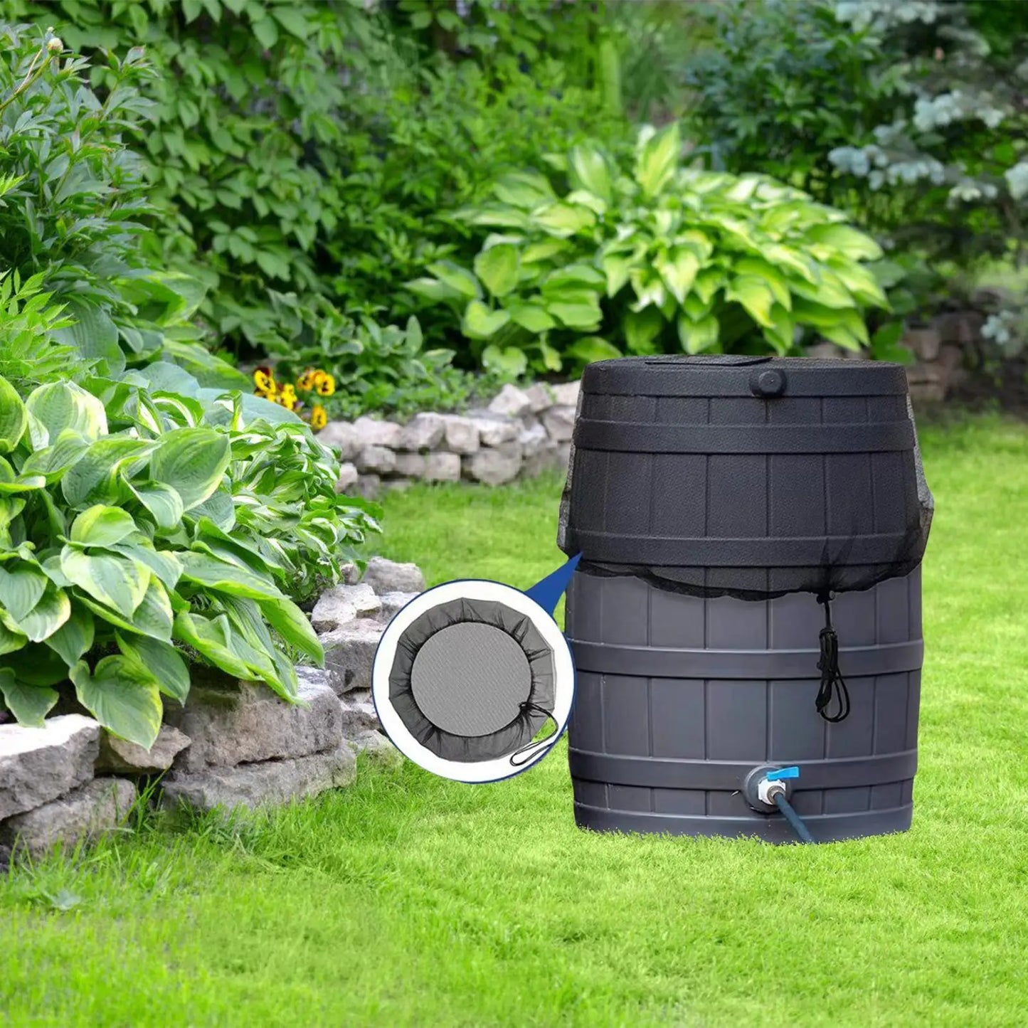 Rain Barrel Mesh Screen Cover with Drawstring | 3 Sizes