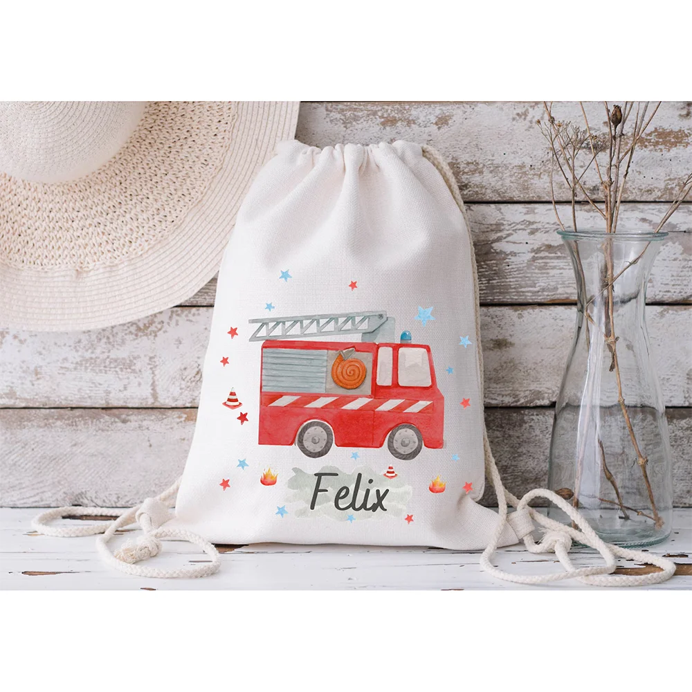 Personalized Kids Fire Engine Drawstring Bag | School & Gym Kids Drawstring Bag Peaceful Pleasures Health and Wellness