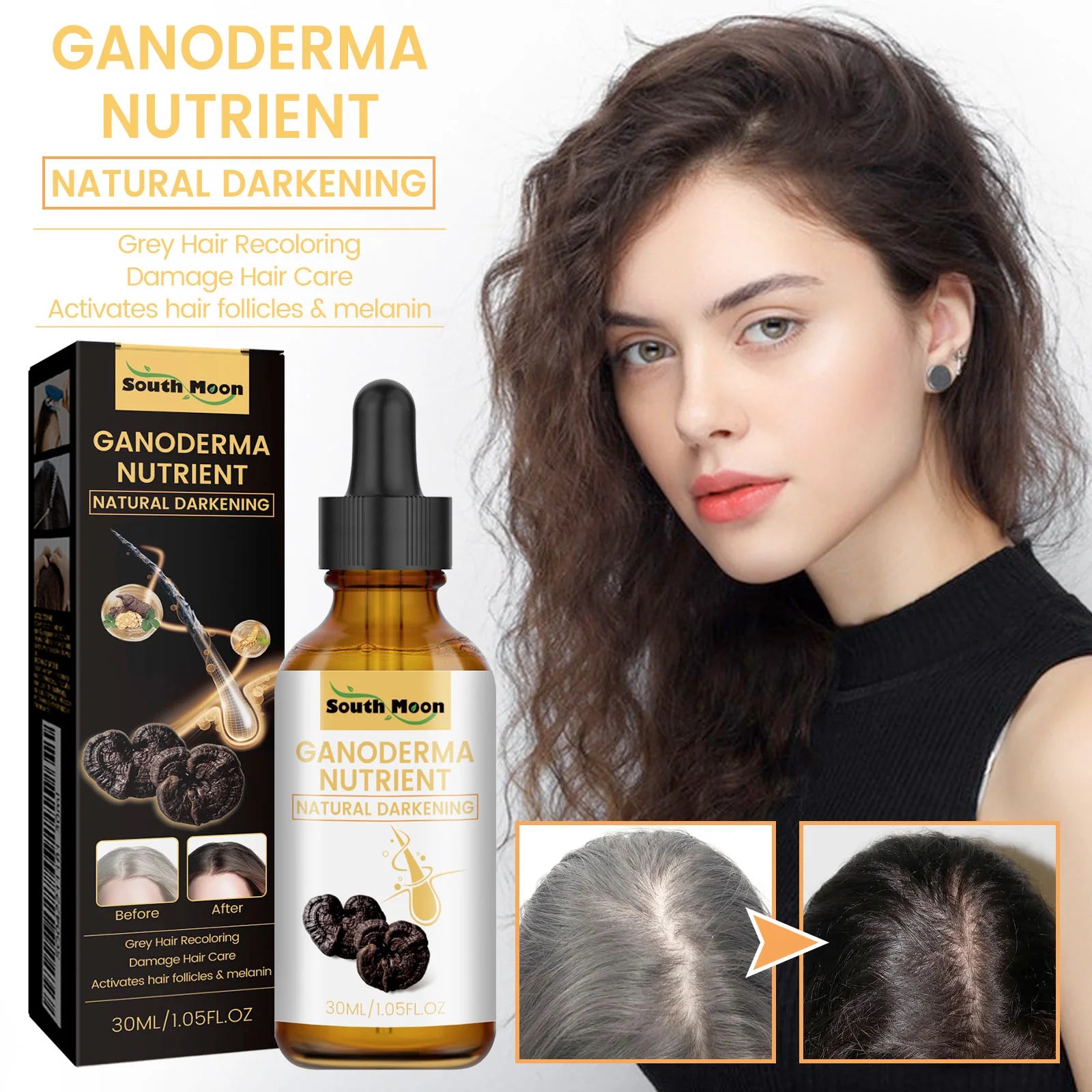 1/2/4pcs Black Ganoderma Lucidum Hair Liquid Repairing From White To Black Strengthen Hair Root Nourish Hair Oil Hair Care Serum Peaceful Pleasures Health and Wellness