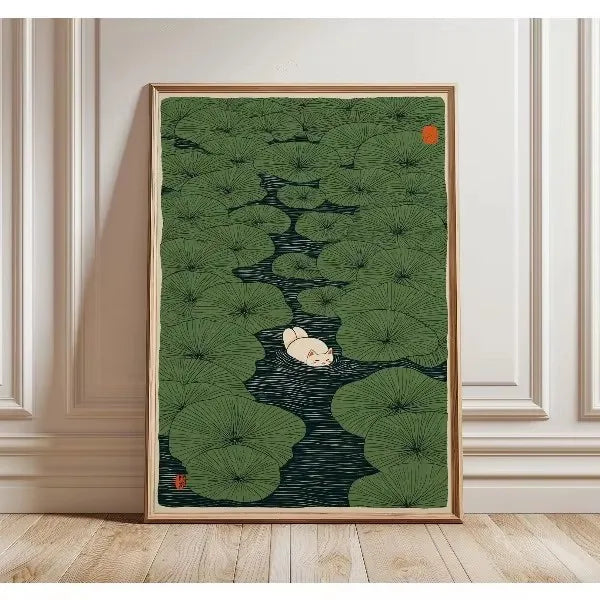 Japanese Tiger Koi Fish Crane Canvas Wall Art | Asian Decor