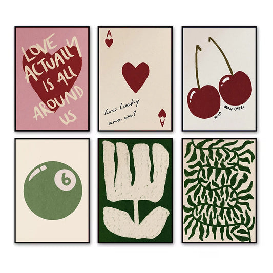 Retro Feeling Lucky Poster Cherry Positive Quotes Playing Card HD Printed Canvas Wall Art Pictures Home Bedroom Decor Gift Peaceful Pleasures Health and Wellness