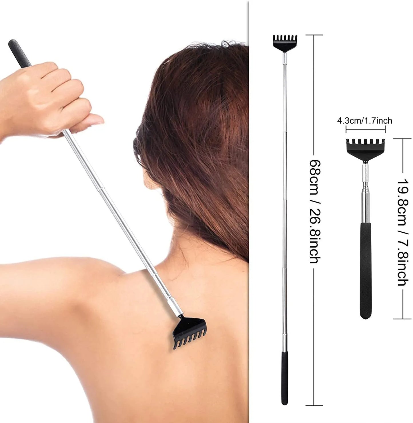 Telescopic Back Scratcher Scratching Backscratcher Massager Metal Stainless Steel Tool with Carrying Bag Peaceful Pleasures Health and Wellness