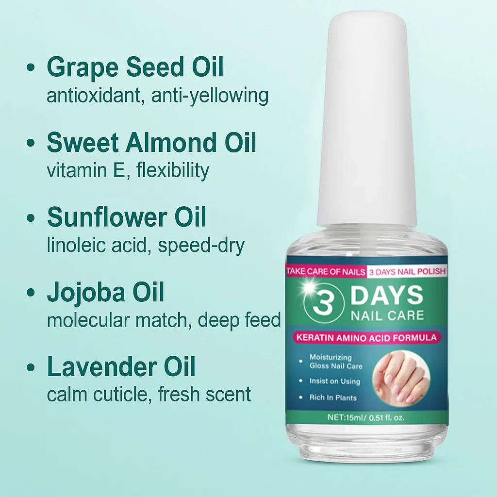 3 Days Nail Care Oil Keratin Amino Acid Formula Fast Dry 90s Salon Shine No Chip Deep Moisture Nail Strengthener,15ml Peaceful Pleasures Health and Wellness