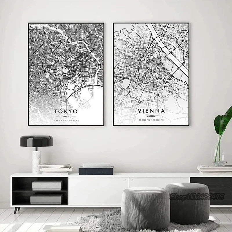Paris & New York City Map Canvas Wall Art – Black & White Canvas Wall Art Peaceful Pleasures Health and Wellness