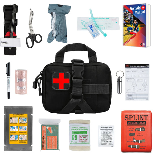 IFAK Trauma Kit First Aid Medical Pouch Emergency Tourniquet Chest Seal Survival Gear Equipment with Molle Car Travel Hiking Peaceful Pleasures Health and Wellness Black Suit