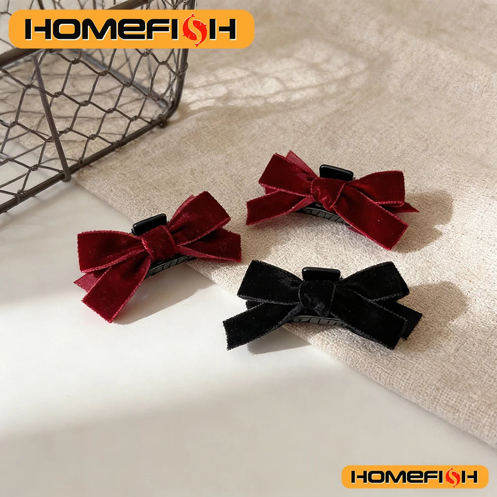 2pcs Black Bow Mini Claw Clips Vintage Velvet Hair Barrettes for Women Autumn Winter Princess Hair Accessories Peaceful Pleasures Health and Wellness