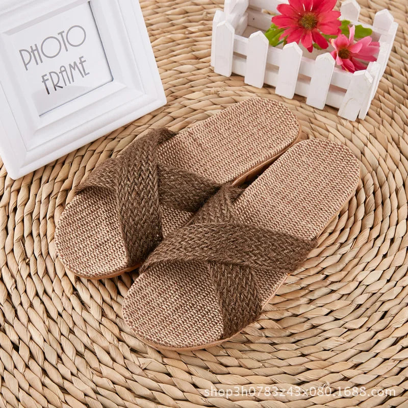 JPNTKY Men's Linen Beach Slippers | Non-Slip EVA Slides