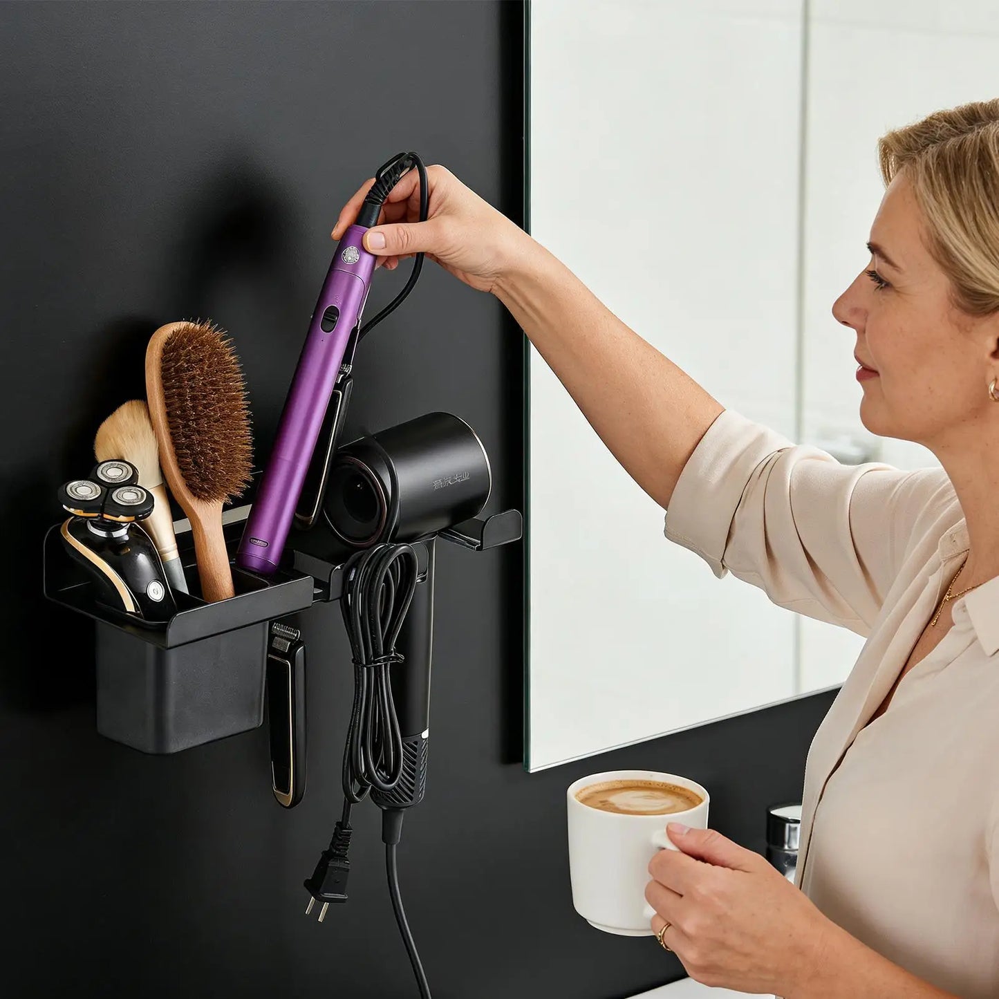 Wall-Mounted Hair Tool Organizer | Blow Dryer & Styling Rack