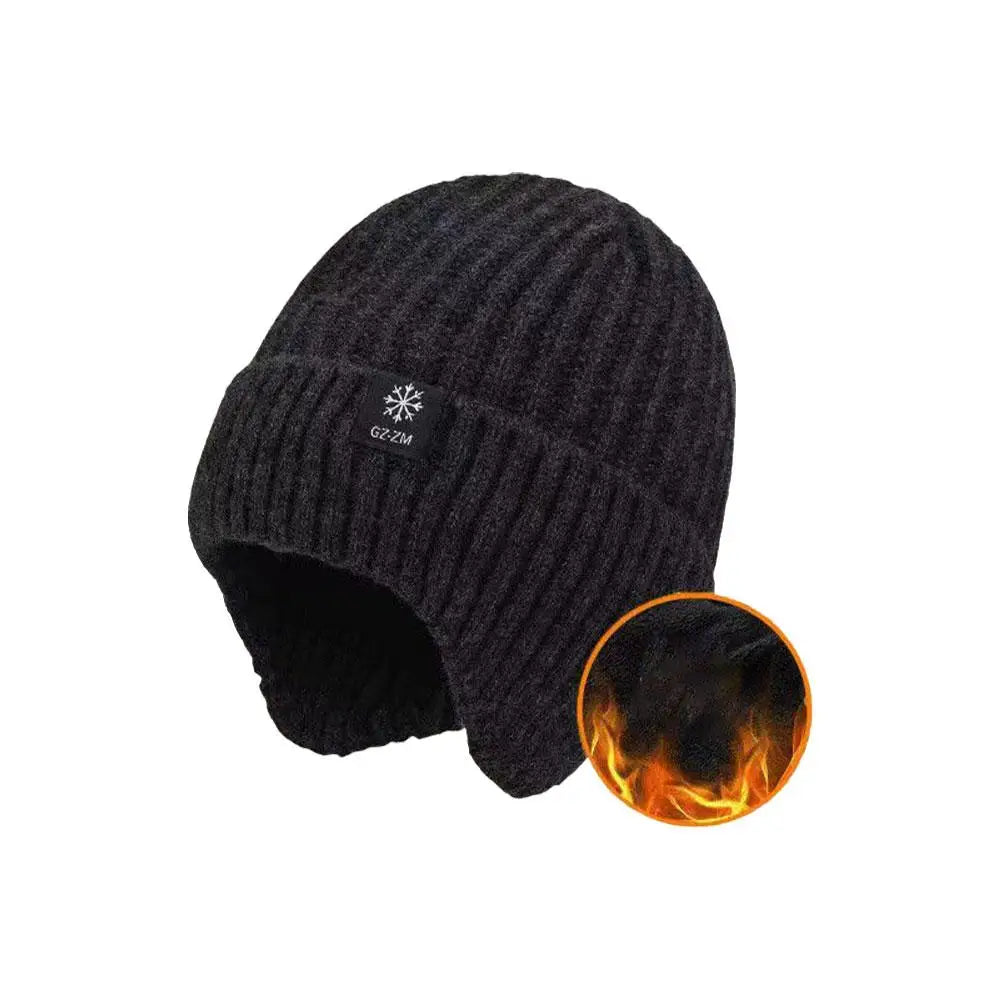 Winter Knit Beanie Hat with Ear Cover – Unisex Adult Knit Winter Beanie Peaceful Pleasures Health and Wellness Black 1pc One size
