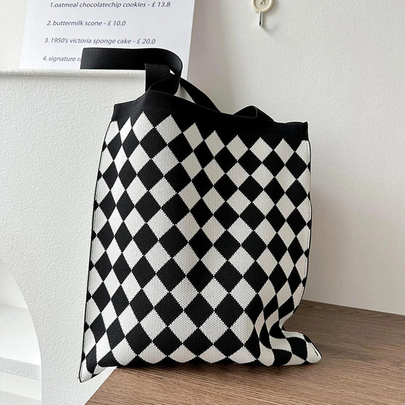 Knitted Cartoon Shoulder Bag – Large Capacity Women's Tote