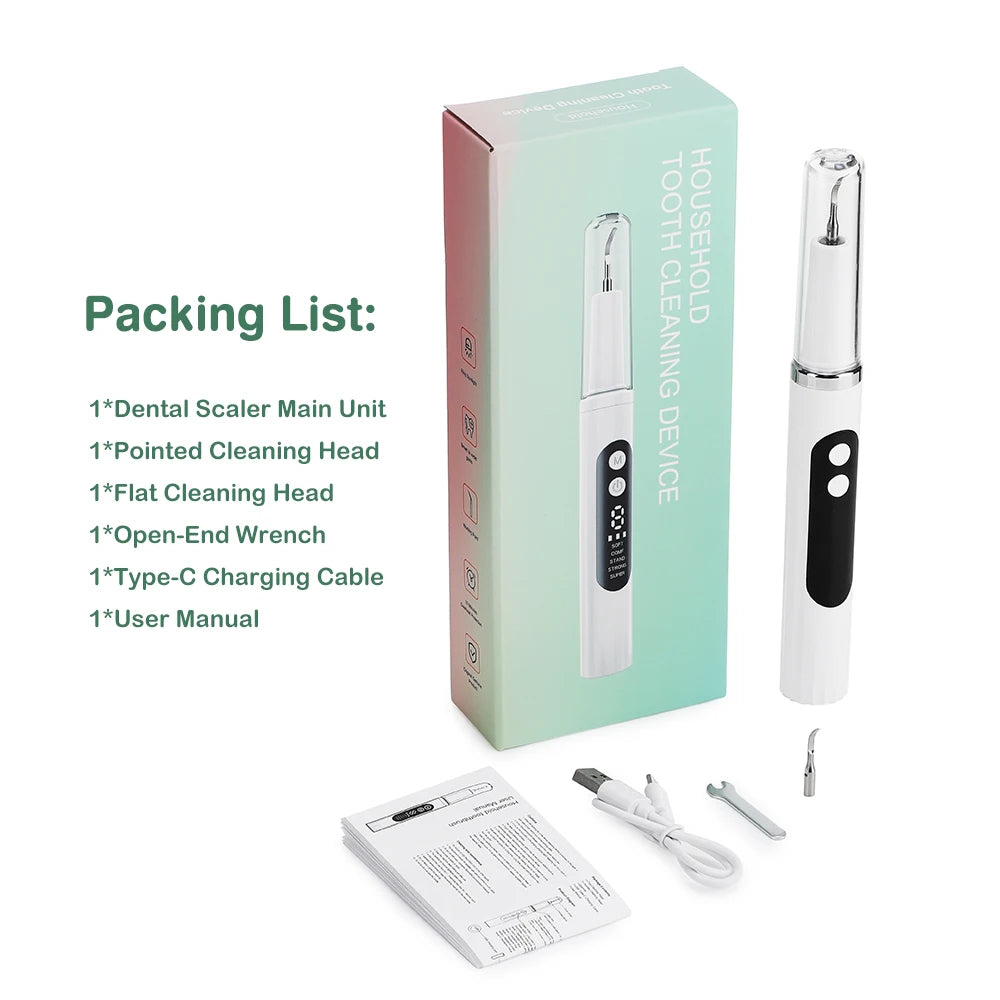 Tartar Remover for Teeth Electric Ultrasonic Dental Plaque Scaler 5 Modes LED Teeth Cleaning Kit 5 Speed Type-C Rechargeable Peaceful Pleasures Health and Wellness WHITE