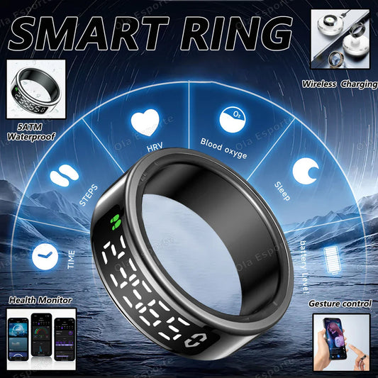 R12 Smart Ring – LED Display, Heart Rate & SpO2, 5ATM Smart Ring Oasis Select