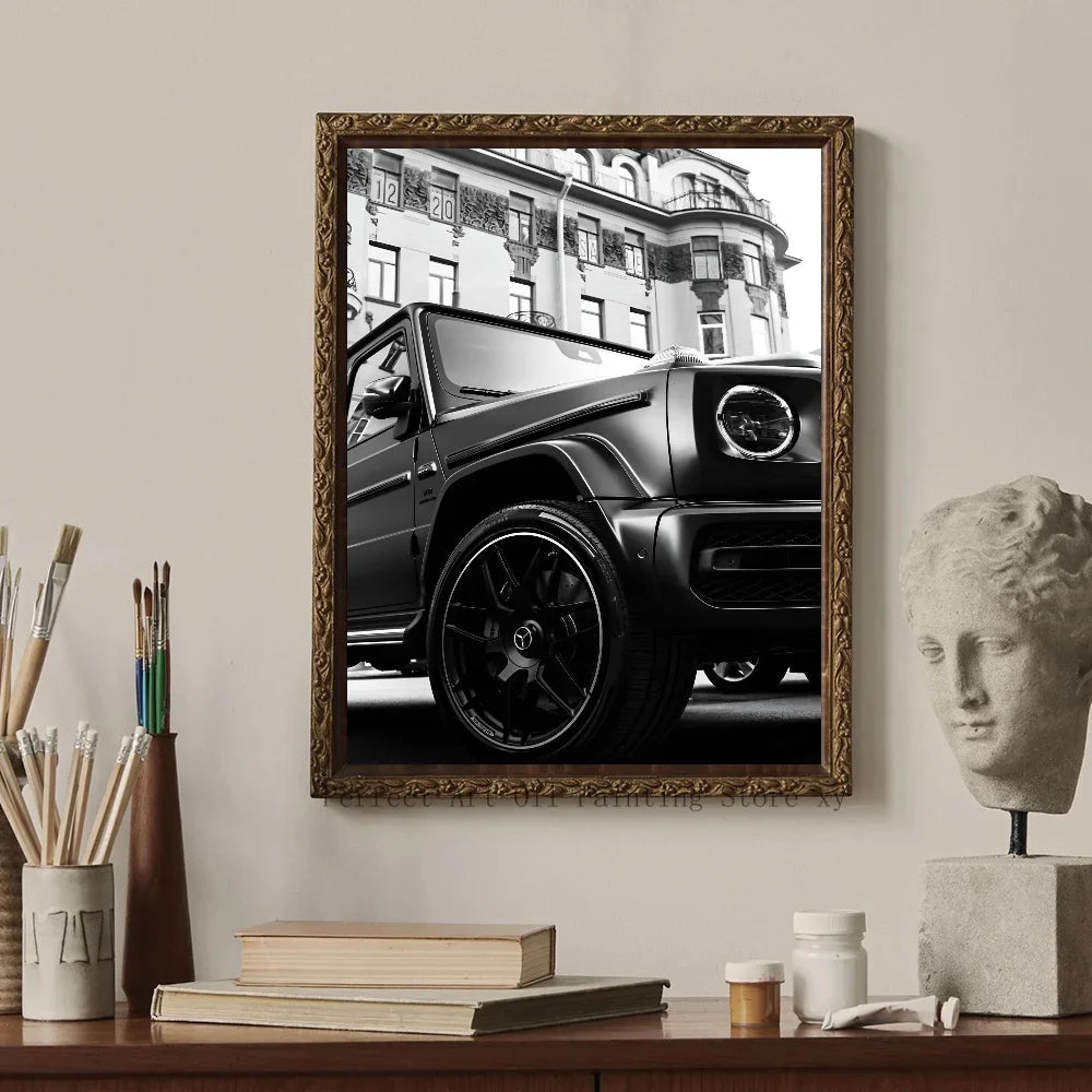 1PC Simple Black And White Luxury Car Poster Home Living Room Bar Restaurant Art Decoration Painting Peaceful Pleasures Health and Wellness