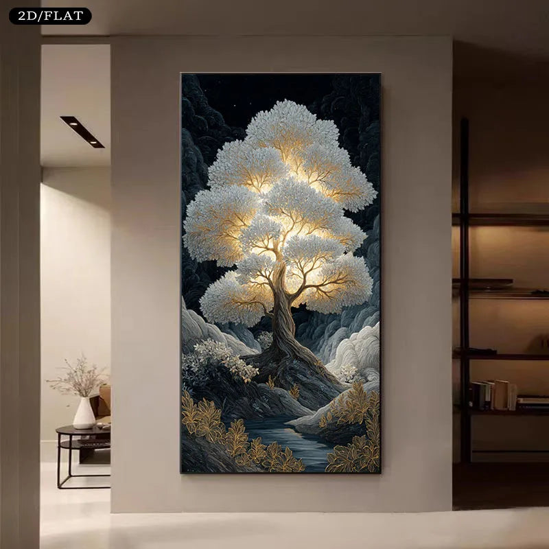 1pc Glowing Tree in Mystical Forest Canvas Frameless Hanging Poster Suitable for Living Room, Bedroom, Home Office Modern Decor Peaceful Pleasures Health and Wellness 100x200cm No Frame ZLH10428
