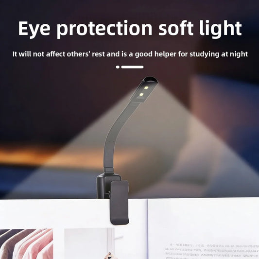 Mini USB Rechargeable Clip-On LED Book Light | 3 Brightness Clip-On Reading Light Peaceful Pleasures Health and Wellness