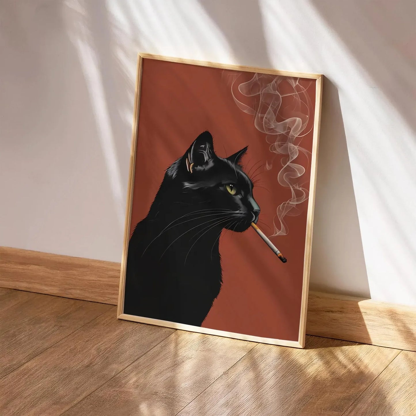 Black Cat Smoking Vintage Canvas Wall Art | Retro Funny Poster