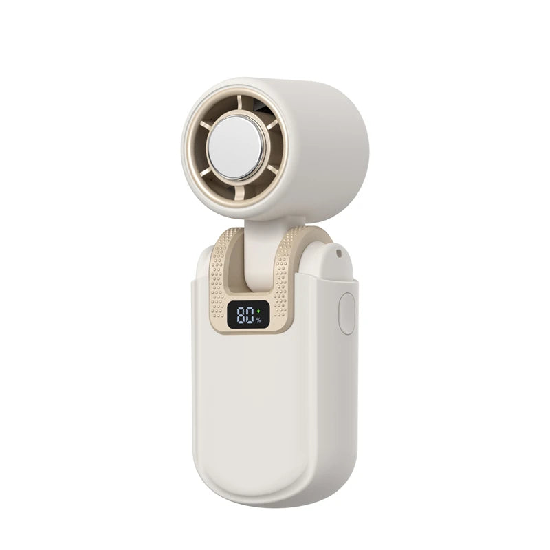 Mini Ice Cooling Portable Fan Turbo High Speed Handheld Fan Long Battery Life USB Rechargeable Foldable For Outdoor Travel Peaceful Pleasures Health and Wellness Beige With Ice Cold